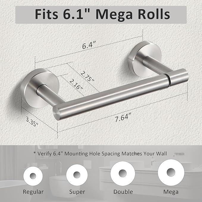 BVL Toilet Paper Holder Brushed Nickel Wall Mount Stainless Steel 304 Large Mega Roll