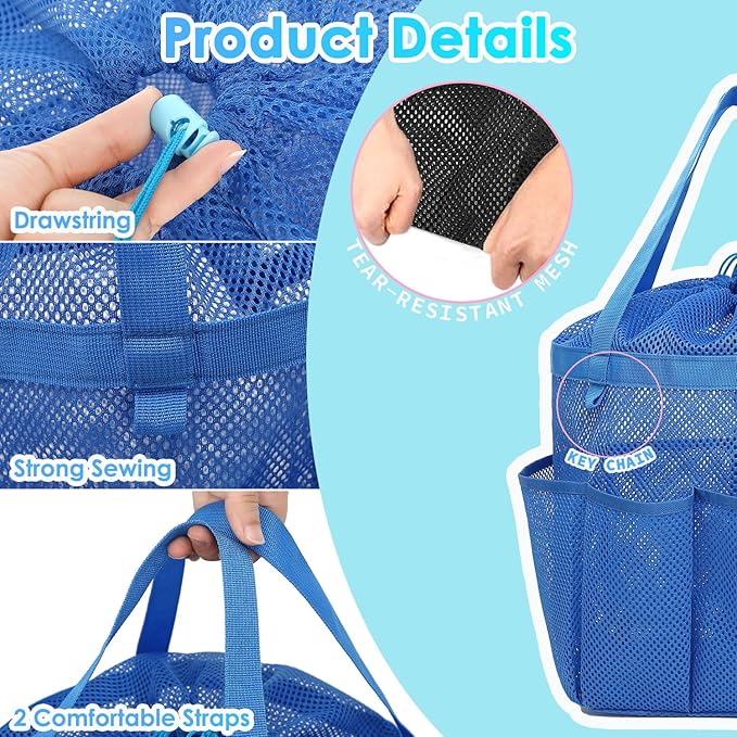 Fammart Mesh Shower Caddy Portable with Drawstring, Dorm Room Essentials for College Girls Guys, 8-Pocket Extra Large Shower Bag Basket Tote for Camping Beach Gym Travel Toiletry Bathroom