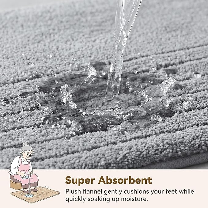 GRANNY SAYS Bathroom Rugs, Bath Mats for Bathroom Non-Slip, Super Soft and Water Absorbent, Microfiber Bath Rugs, Machine Wash Dry, Bath Rugs for Floor, Tub and Shower, 16" x 24" Gray Stripe