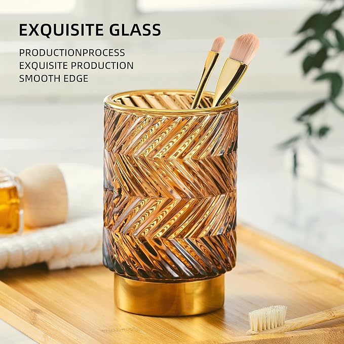Makeup Brush Holder Organizer,Toothbrush Holders,Desk Pen Pencil Holder,Multifunctional Vintage Glass Brush Cup???A40-5-US???