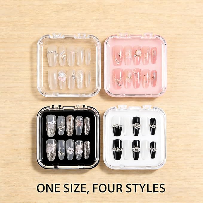 39 Pcs Press On Nail Storage Box, 2.95 Inch Clear Acrylic, with 3 Large Storage box & 180 Adhesive Tapes, Fake Nail Display Container for Nail Salon Business and Personal Use