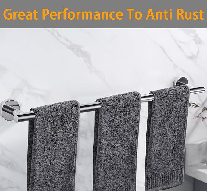 Towel Bar for Bathroom Polished Chrome, 27Inch Towel Rack Wall Mounted, Thicken Round Bath Towel Holder Rod SUS304 Stainless Steel, Heavy Duty Dish Cloths Hanger for Bathroom, Kitchen