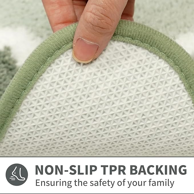 Scalloped Green Small Bathroom Rugs Mat,Non Slip Absorbent Quick Dry Bath Mats for Shower Room,Plush Microfiber Bath Rug for Bathroom Floor Washable Carpet for Shower Tub Sink Bedroom,16"x24"