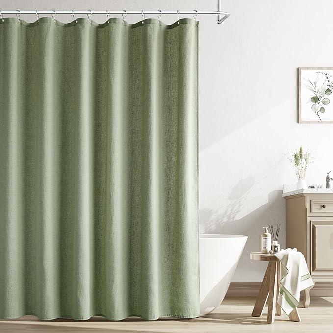 Naturoom 72x78 Shower Curtain, Neutral Linen Fabric Country Cottage Spring Summer Themed Bathroom Decor Weighted Hem Cloth Light Green Shower Curtains for Bathroom,72x78,Sage Green