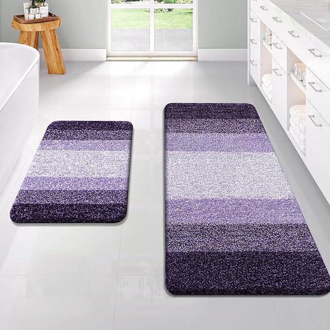 OLANLY Bathroom Rug Set 2 Piece, Soft Absorbent Microfiber Bath Rug Set, Non-Slip, Machine Wash Dry, Plush Shaggy Bath Mats for Bathroom (47"x20"+24"x16", Violet)