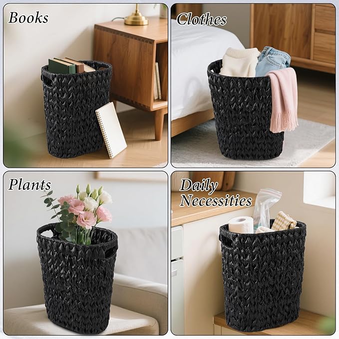 Bathroom Accessories Set - 10PCS Bathroom Set with Handwoven Trash Can,Shower Curtain,Toilet Brush Holder Set,Tissue Holder & Soap Dispenser for Bathroom Décor and Housewarming Gifts (Black, Bath Set)