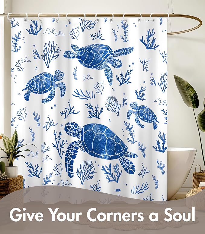 MAMUSE Shower Curtain for Bathroom - Cute Aesthetic Decorative Modern Girly Unique Girls Design Pretty Women Waterproof Fabric Cloth Cortinas de Baño Bathtub 72 x 72 Inch, Save Turtle