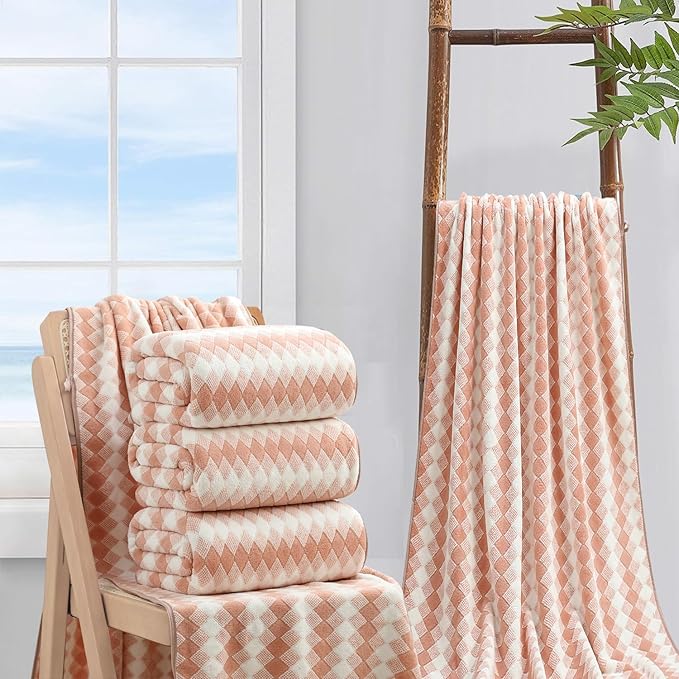 4 Piece Extra Large Bath Towel Set Oversized Bath Sheet 35"x70" Bathroom Towel Set Soft Highly Absorbent & Quick Dry Premium Bath Towel for Bathroom 600GSM Shower Towel Spa Gym Hotel,Peach