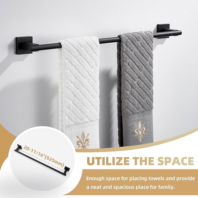 Suyar Matte Black Towel Bar, SUS304 Stainless Steel Bathroom Towel Holder, 23.5 Inches, Wall Mounted