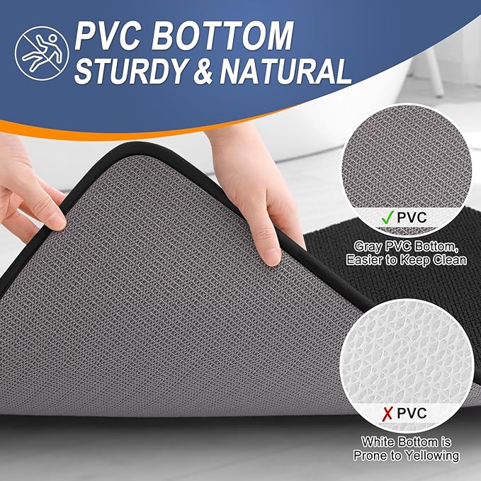 OLANLY Thick Memory Foam Bath Mat Rug 40x32, Extra Soft Absorbent Bathroom Rug, Quick Dry Bath Mats, Non-Slip, Machine Washable Carpet for Bathroom, Tub and Shower, Home Decor Accessories, Black