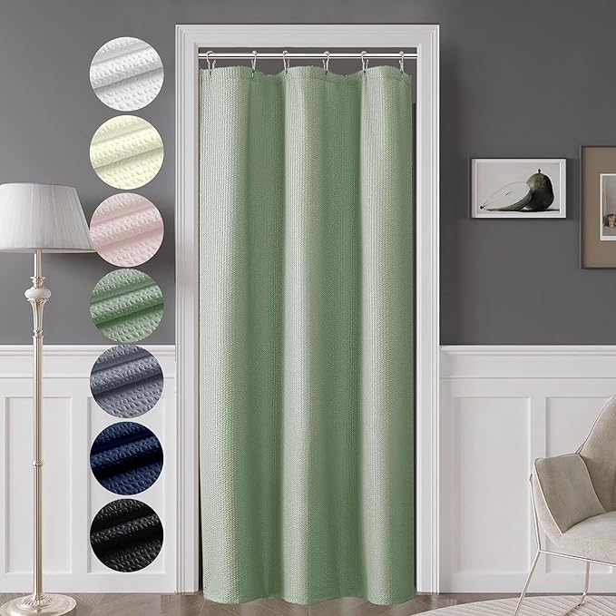 OVZME Berry Stall Fabric Shower Curtain 36 x 72 Inch - Soft & Waffle Small Sage Green Shower Curtain for Bathroom with Texture for Narrow Stall Size, Machine Washable Water Resistance, Sage Green