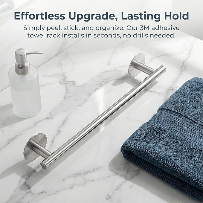 16 Inch Brushed Nickel Towel Bar - Self Adhesive No Drill Bathroom Towel Rack, 304 Stainless Steel Wall Mount Towel Holder by AcGlbauric Bathroom wall Mounted, Bath Towel Bar for Hardware Accessories