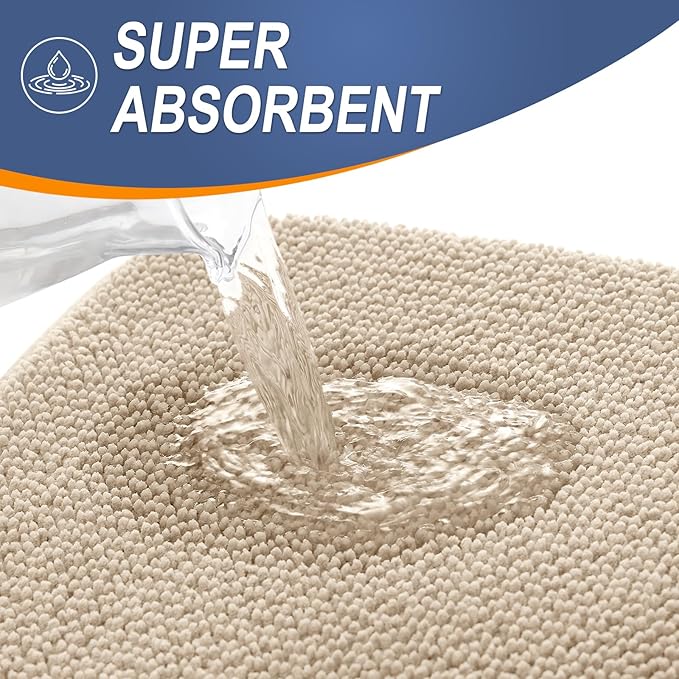 OLANLY Thick Memory Foam Bath Mat Rug 47x20, Extra Soft Absorbent Bathroom Rug, Quick Dry Bath Mats, Non-Slip, Machine Washable Carpet for Bathroom, Tub and Shower, Home Decor Accessories, Beige