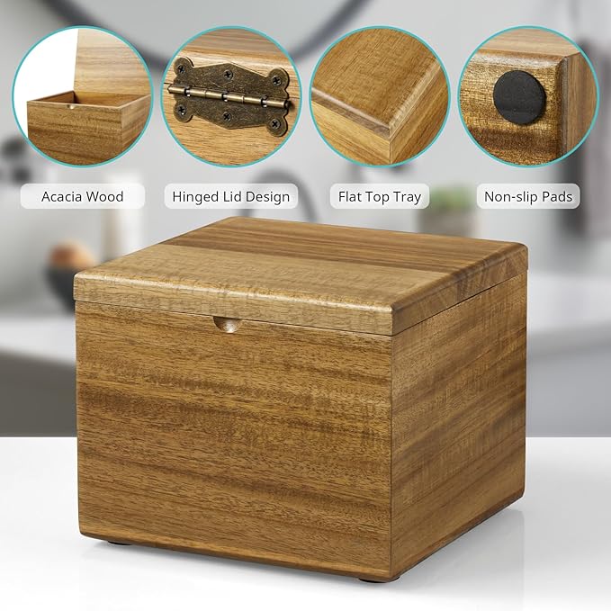 Bivvclaz Acacia Wood Disposable Face Towel Holder, Face Towel Container Compatible with Clean Towels XL, Face Towels Storage Box with Lid, Makeup Remover Organizer for Vanity, Bathroom