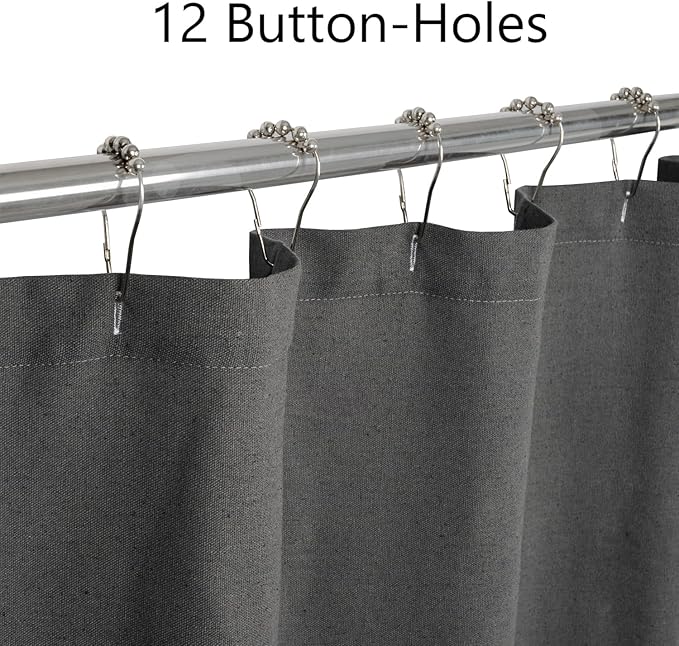 Farmhouse Shower Curtain,Beige and Gray Stripe,Button Curtain,Linen and Cotton Woven Fabric,Rustic Charm Country Chic Style,72x84 in