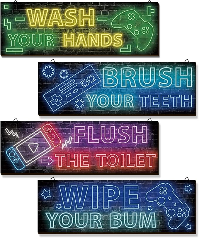 YLOLUL 4 Pcs Neon Gaming Wall Art for Teen Boys & Kids Bedroom Playroom