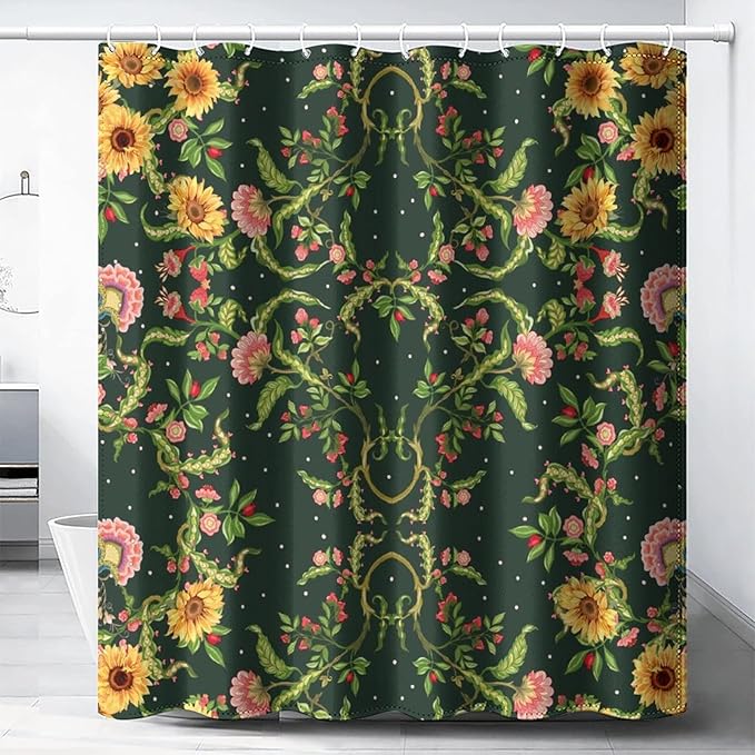 Modern Abstract William Morris Art Waterproof Fabric Shower Curtain,Fantasy Galaxy Boho Floral Sunflower Soft Hotel Quality Cloth Shower Light-Weight & Machine Washable - 72L x66W