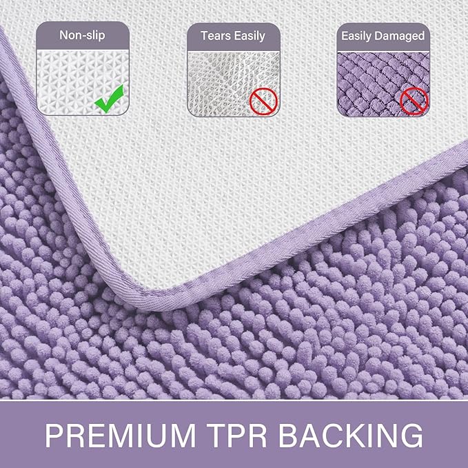 LOCHAS Luxury Bathroom Rug Shaggy Bath Mat 24 x 60 Inch, Washable Non Slip Bath Rugs for Bathroom Shower, Soft Plush Chenille Absorbent Carpets Mats, Light Purple