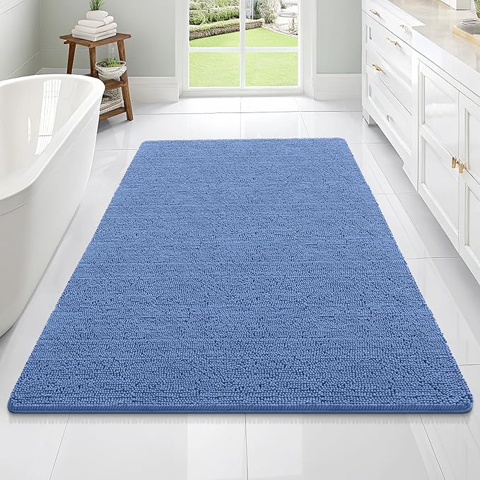 OLANLY Bathroom Rugs 70x46, Extra Soft Absorbent Chenille Bath Rugs, Rubber Backing Quick Dry, Machine Washable Bath Mats for Bathroom Floor, Tub and Shower, Home Decor Accessories, Cornflower Blue