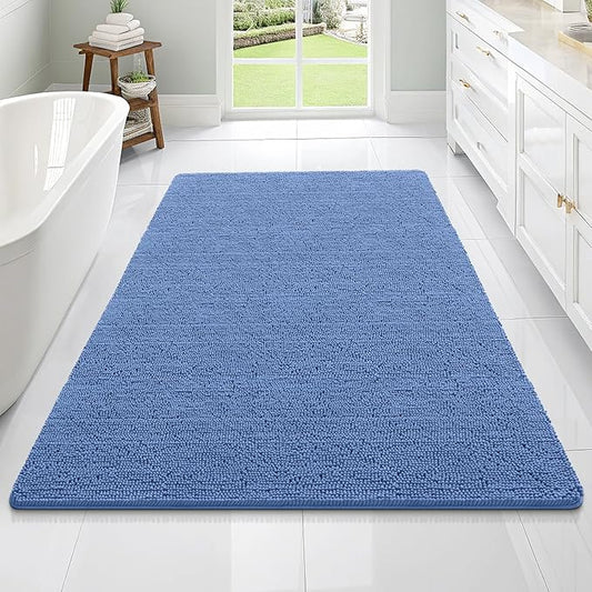 OLANLY Bathroom Rugs 70x46, Extra Soft Absorbent Chenille Bath Rugs, Rubber Backing Quick Dry, Machine Washable Bath Mats for Bathroom Floor, Tub and Shower, Home Decor Accessories, Cornflower Blue