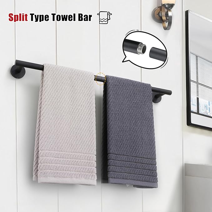 TURS Bath Towel Bar 23.6 Inch Towel Rack Stainless Steel Round Towel Holder Matte Black Wall Mounted