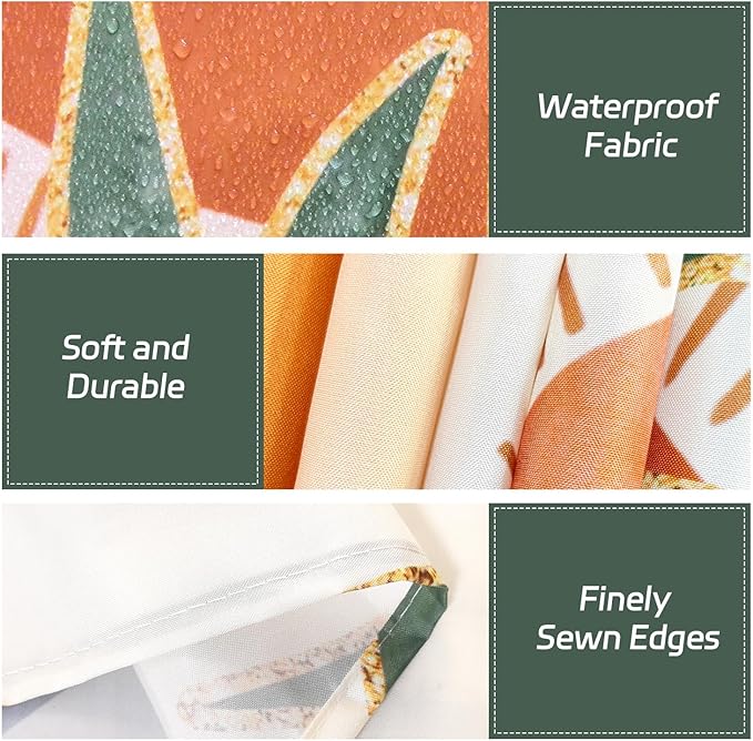 Boho Mid Century Shower Curtain, Bohemian Orange Minimalist Simple Aesthetic Modern Bathroom Decor, Spring Summer Colorful Rainbow Sun Moon Botanical Fabric Cloth Bath Curtain 72x72 Inches