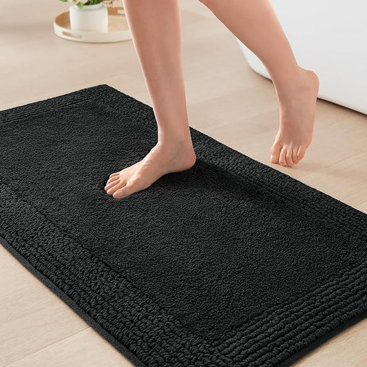 Madison Park Splendor Reversible 100% Cotton Tufted Bathroom Rug-3000 GSM Hotel Quality Luxurious Plush Medium Pile Bath Mat Absorbent, Quick Dry, Shower Room Décor, 20x30 Black