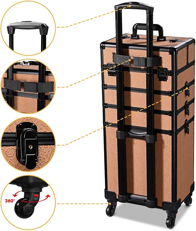 BYOOTIQUE Makeup Train Case Trolley w/Cube Case Cosmetic Organizer Rococo Orange