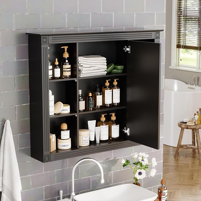 PAKASEPT Bathroom Medicine Cabinet with Mirror, Wood Medicine Cabinet Over The Toilet Storage Organizer with Mirrored Doors, Bathroom Wall Mirror Cabinet