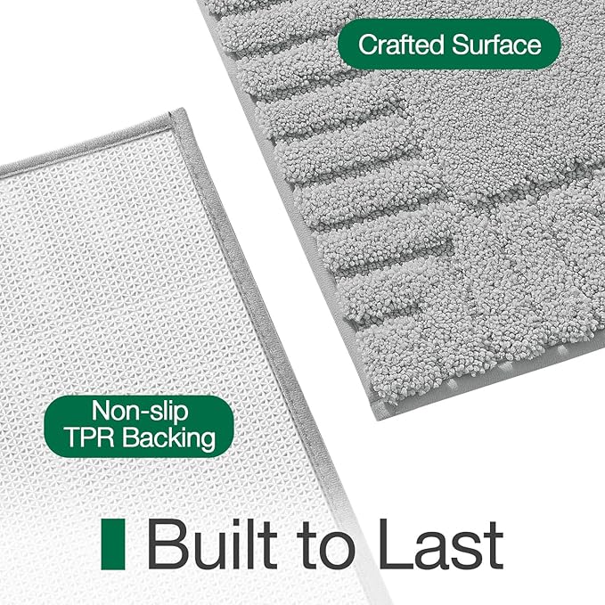 LUMI Bathroom Rugs Non Slip with Rubber Backing, Extra Soft Plush Microfiber Bath Rug Absorbent, Machine Washable Bath Mat Quick Dry for Tub, Shower, Hotel, Light Grey, 16"x24"