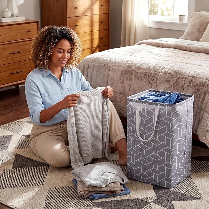 Patelai 3 Pieces Large Laundry Hamper Collapsible Organizer Storage Bin Waterproof Foldable Dirty Clothes Laundry Basket for Home Bathroom(Geometric,16 x 12 x 24 Inch)
