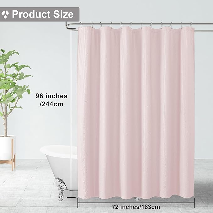 OVZME Berry Extra Long Pink Shower Curtain 96 Inch Long, 3D Embossed Texture Fabric Bathroom Shower Curtain, Large Hotel Bath Curtain with 12 Holes, Washable Cloth Shower Curtains, 72x96, Pink