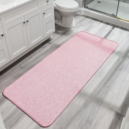 Bath Mat,Ultra Thin Bathroom Runner Rugs,Large Bath Mats for Bathroom,Quick Dry,Non-Slip,Machine Washable,Low Pile,Bath Rug,Shower Outside,Sink,Home Decor Accessories.Pink,2'x6'(24x72inch)