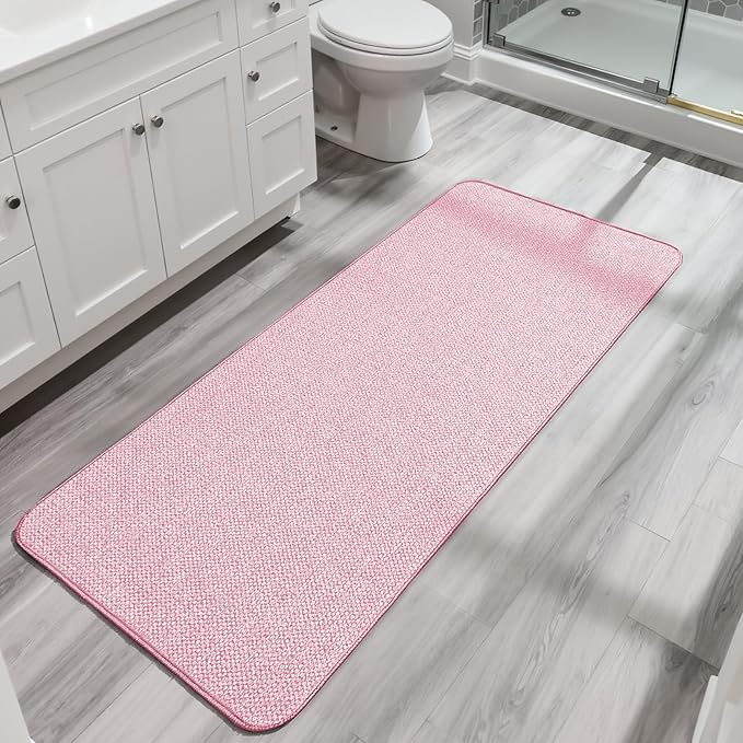 Bath Mat,Ultra Thin Bathroom Runner Rugs,Large Bath Mats for Bathroom,Quick Dry,Non-Slip,Machine Washable,Low Pile,Bath Rug,Shower Outside,Sink,Home Decor Accessories.Pink,3'x6'(36x72inch)