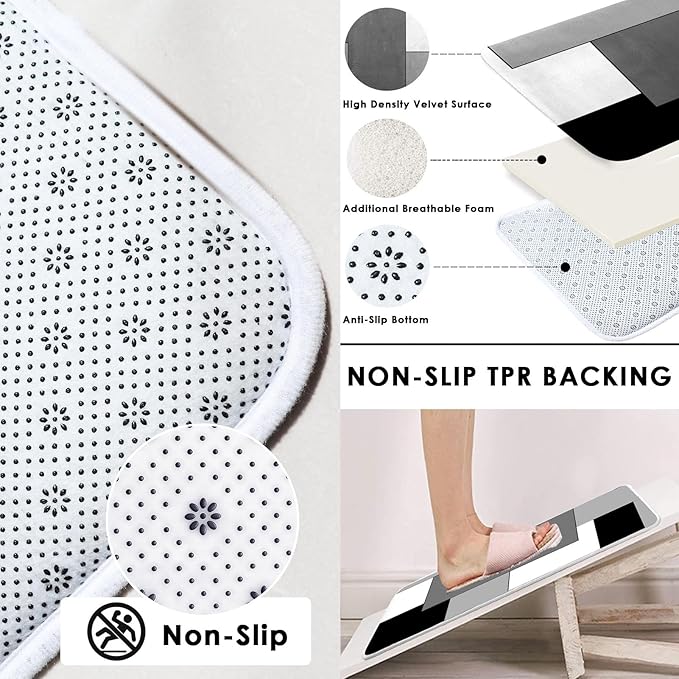 Grey Geometric Shower Curtain Set with Toilet Lid Cover and Non-Slip Rugs for Bathroom, Black White Checkered 4 Pcs Shower Curtain, Modern Abstract Bathroom Set with 12 Hooks