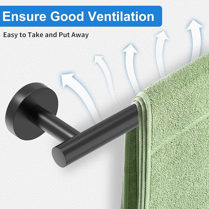 Matte Black Towel Bar, 24 Inch Bathroom Towel Rack, SUS304 Stainless Steel Towel Rod for Bathroom, Total Length 26-Inch Wall Towel Holder, Modern Home Decor