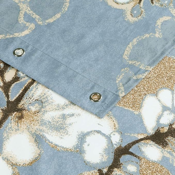 Fabric Floral Shower Curtain, Blue Shower Curtain, Plant Botanical Flower Shower Curtains for Bathroom, Waterproof Bathroom Curtains - 72" W x 72" H