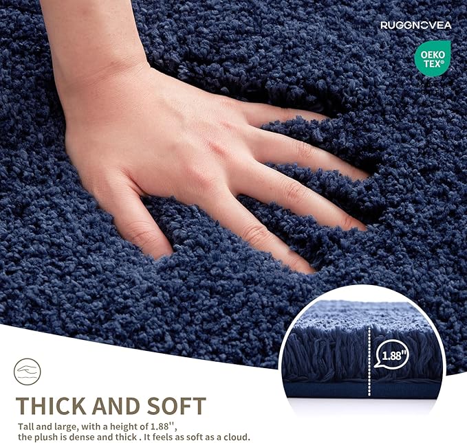 Bathroom Rugs Non Slip Washable 32x20, Ultra Thick Soft Microfiber Absorbent Bath Mats, High Density Foam Latex Non Slip Backing Bath Rugs, Fluffy Floor Carpet for Tub&Shower, Navy