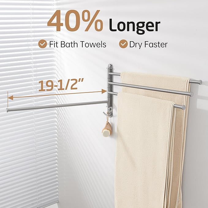 KES Extra Long Swivel Towel Bar 19.5" 4-Arm, Swing Out Towel Rack for Bathroom Wall, Hand Towel Holder for Multiple Towels, SUS304 Stainless Steel Brushed Finish, A2103S4L50-2