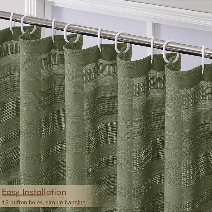 OVZME Sage Green Shower Curtain for Bathroom, Boho Linen Textured Shower Curtain with Tassel, Rustic Striped Heavy Duty Vintage Country Bathroom Curtain, 72Wx72L Inches