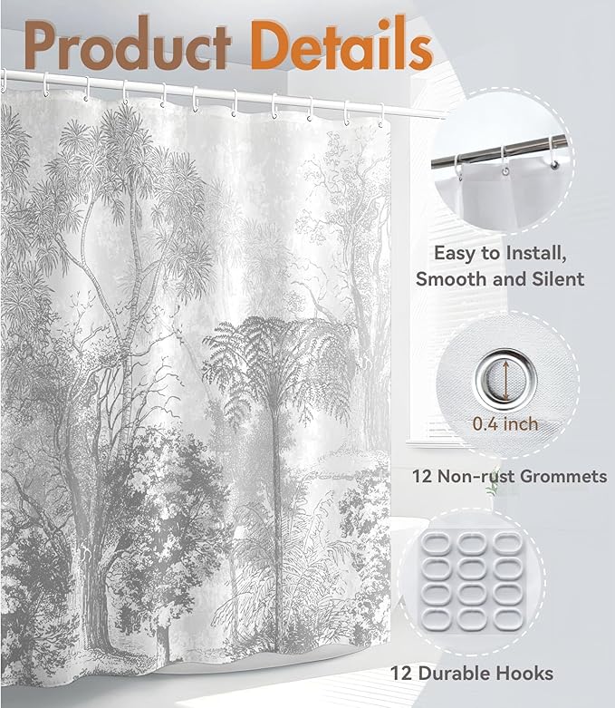 MAMUSE Shower Curtain for Bathroom - Cute Aesthetic Decorative Modern Girly Unique Girls Design Pretty Women Waterproof Fabric Cloth Cortinas de Baño Bathtub 72 x 72 Inch, Black Forest