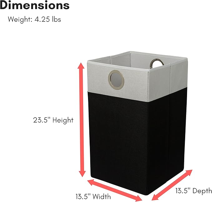 BirdRock Home Folding Cloth Laundry Hamper with Handles | Dirty Clothes Sorter | Easy Storage | Collapsible | Black and White