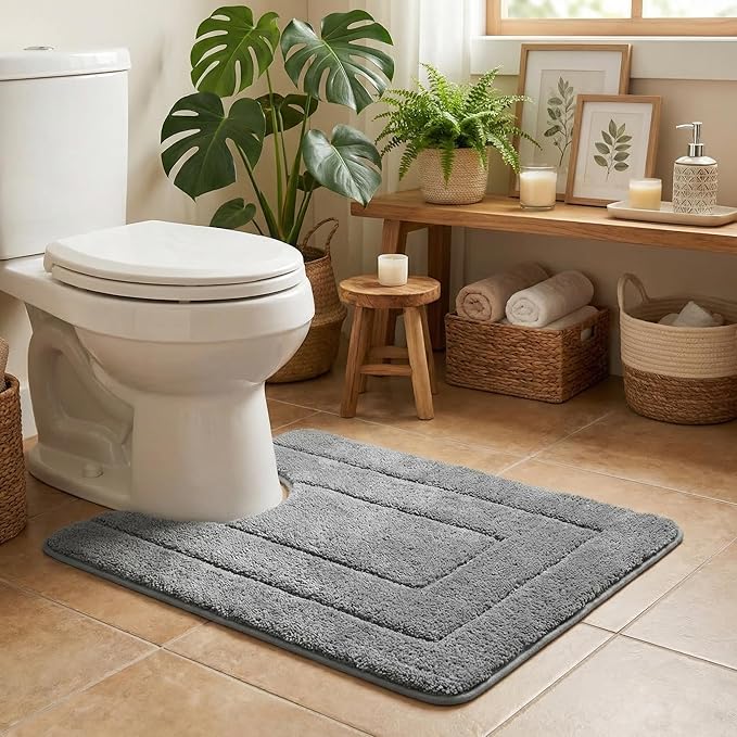 GRANNY SAYS Bathroom Toilet Rugs U Shaped, Bath Mats for Bath, Bathroom Rugs Non Slip Washable, Absorbent Microfiber Toilet Mat, Soft Plush Shaggy Bath Carpet, 20" x 24", Deep Gray