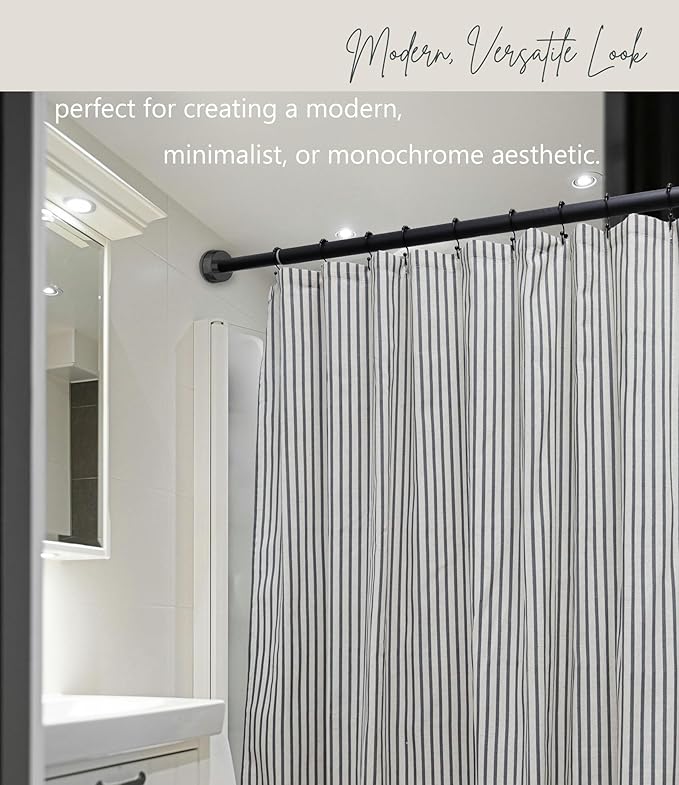 Farmhouse Striped Shower Curtain - 72x72 Inches, Linen Blend Fabric, Breathable & Machine Washable, Rustic Black for Bathroom Decor (Hooks/Liner Not Included)