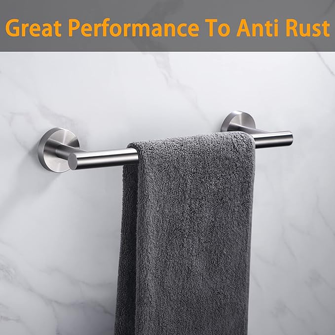 Nolimas 12 Inch Bath Hand Towel Bar SUS 304 Stainless Steel Towel Rod Rack Holder Round Wall Mounted Suit for Kitchen, Living Room&Toilet, Bathroom,Anti Rust Brushed Nickel-2 Pack