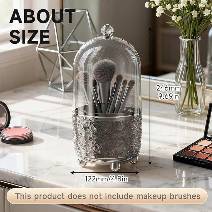 Makeup Brush Holder with Lid, Cosmetic Tools Organizer with Cover, 360?? Rotating Sliding Opening Dustproof Brushes Container for Vanity, Ideal Gift for Girlfriend Wife Friends (Gray)