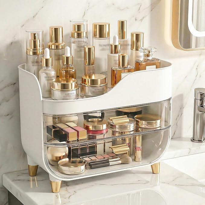 Makeup Organizer for Vanity with Large Smooth Drawers Extra Large Skincare Organizer for Bathroom Countertop and Dresser, Crystal Clear Cosmetic Storage Display Case for Beauty Products