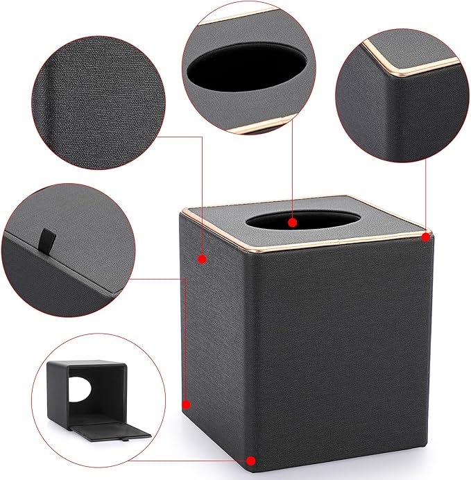 Sumnacon Tissue Box Cover Square Tissue Box Stylish Linen Tissue Box Holder with Magnetic Bottom, Cube Tissue Cover for Living Room Bathroom Table Desk Countertop Home Office Car Hotel, Black