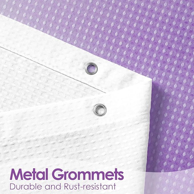 MitoVilla Purple Ombre Waffle Small Stall Shower Curtain 36 x 72, Half Size Fabric Narrow Shower Curtains for Bathroom Decor, 36 inch Weighted Shower Curtain Set with Plastic Hooks