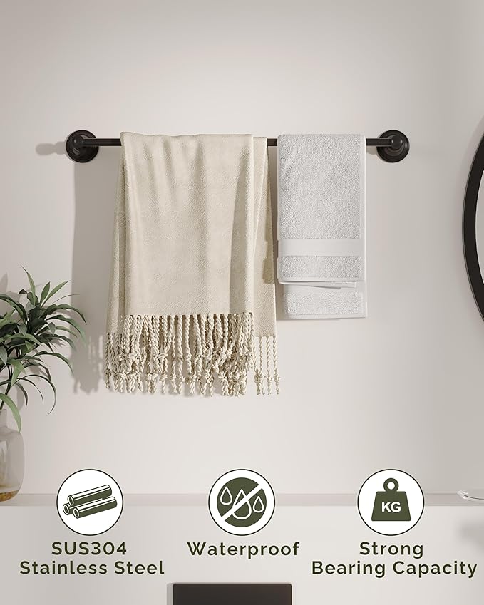 Towel Bar 24inch, Stainless Steel Bathroom Towel Rack Wall Mounted, Heavy Duty Towel Rod, Towel Holders for Bathroom, Kitchen (Matte Black)